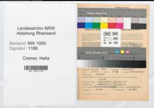 Entnazifizierung Hella Cremer, geb. 12.12.1915 (Angest.)