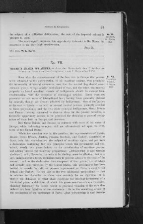 VII. Amerikanische Präsidial-Botschaft