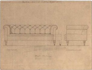Bertsch, Karl; Möbelentwürfe - Sofa (Ansicht, Ansicht m. Schnitt)