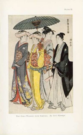 Plate II. Two girls walking with Samurai. By Torii Kiyonaga