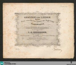 Gesänge und Lieder für eine Bass- oder Bariton-Stimme mit Begleitung des Pianoforte : op. 121. 33te Liedersammlung. 9te Sammlung der Bassgesänge