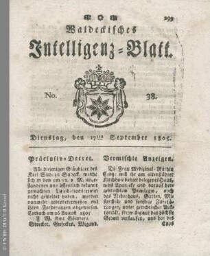 No. 38, Dienstag, den 17ten September 1805
