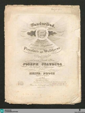 Wanderlied : An Sie; für eine Singstimme mit Begleitung des Pianoforte und Waldhorns oder Viola, oder Violoncelle oder des Piano-Forte allein; 14tes Werk