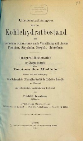 Untersuchungen über den Kohlenhydratbestand des thierischen Organismus nach Vergiftung mit Arsen ... : Dorp. Inaug. Diss.
