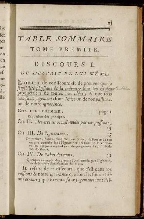 Table Sommaire Tome Premier. - Table Sommaire. Tome Second.