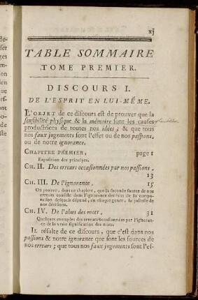 Table Sommaire Tome Premier. - Table Sommaire. Tome Second.