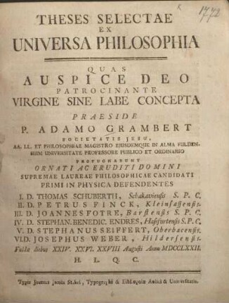 Theses Selectae Ex Universa philosophia