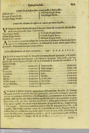 Lista delle spetiarie, e altri condimenti. Cap. XXXXIIII