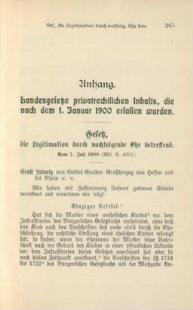 Anhang. Landesgesetze privatrechtlichen Inhalts, die nach dem 1. Januar 1900 erlassen wurden