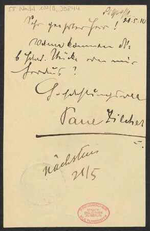 Brief an B. Schott's Söhne : 21.05.1910