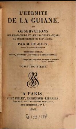 Oeuvres, 3,3. T. 3. - 3. éd. rev., corr. et orné de 2 grav. - 1818. - VII, 345 S. : Ill.