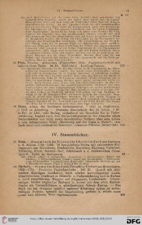 IV. Stammbücher (Nr. 85 - 102)