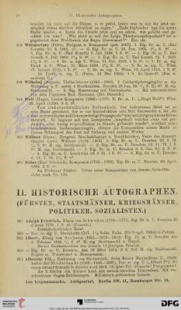 II. Historische Autographen (Fürsten, Staatsmänner, Kriegsmänner, Politiker, Sozialisten.) (Nr. 307-518)