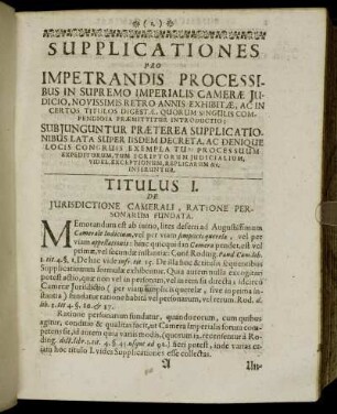 Titulus I. De Jurisdictione Camerali, Ratione Personarum Fundata.