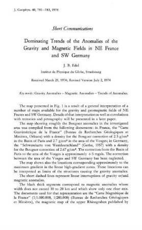 Dominating trends of the anomalies of the gravity and magnetic fields in NE France and SW Germany