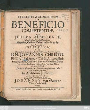 Exercitium Academicum De Beneficio Competentiae