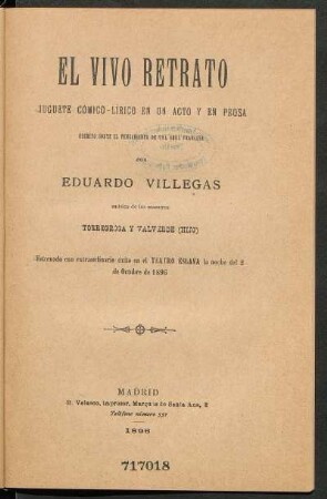 El vivo retrato : juguete cómico-lírico en un acto y en prosa