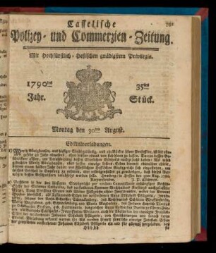 35tes Stueck, Montag den 30ten August. 1790