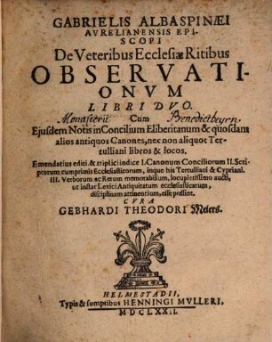 De veteribus ecclesiasticae ritibus observationes : libri duo