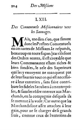 LXII. Des Conuentuels Missionnaires vers les Sauuages