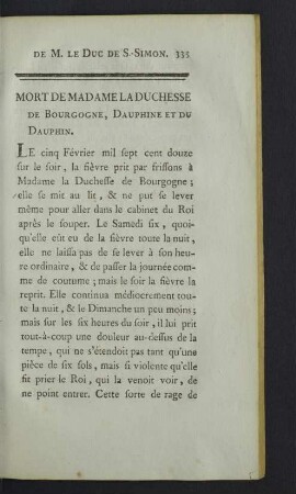 Mort de Madame la Duchesse de Bourgogne, Dauphine et du Dauphin.