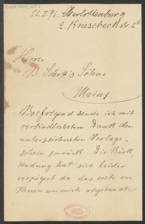 Brief an B. Schott's Söhne : 22.02.1896