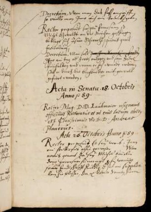 Winterhalbjahr 1589/1590. Rektorat Andreas Planer