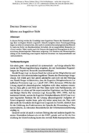 Idiome aus kognitiver Sicht