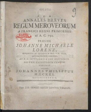 Annales Breves Regum Meroveorum A Francici Regni Primordiis ad A. C. 752