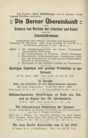 Vom Professor Ernst Röthlisberger sind im gleichen Verlag folgenden Schriften erschienen:
