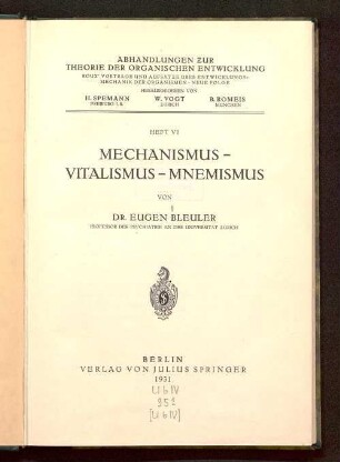Mechanismus, Vitalismus, Mnemismus