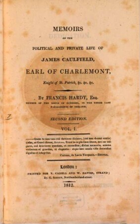 Memoirs of the political and private life of James Caulfield, Earl of Charlemont. 1