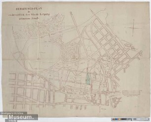 Bebauungs-Plan des südwestlich der Stadt Leipzig gelegenen Areals.