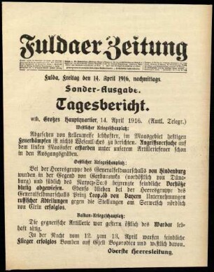Ausgabe vom Freitag, den 14. April 1916.