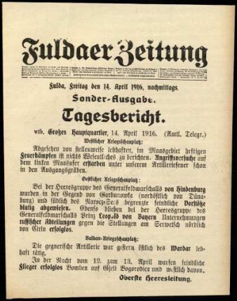 Ausgabe vom Freitag, den 14. April 1916.