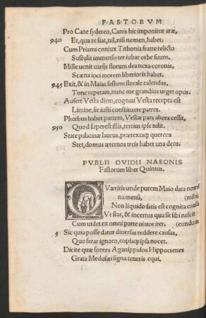 Publii Ovidii Nasonis Fastorum liber Quintus.