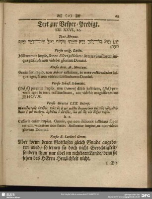 Text zur Vesper-Predigt. Esai. XXVI, 10