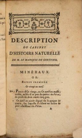 Description du Cabinet d'histoire naturelle ci-devant appartenant a M. le Marquis de Gouffier