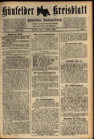 Erste Ausgabe vom Dienstag, den 19. Januar 1926.