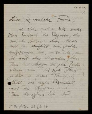 Brief von Franz Rosenzweig an Eduard Strauss