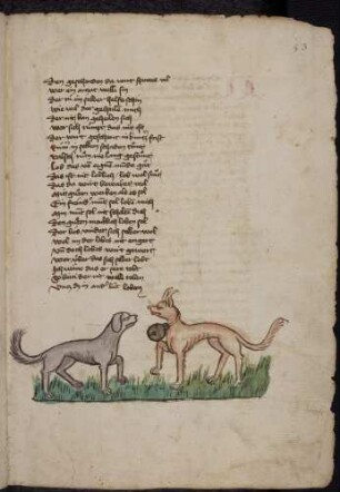 Ein Hund begegnet einem Hund mit Schelle (Von dem Hund mit der Schelle, Kapitel LXIX nach Pfeiffer)