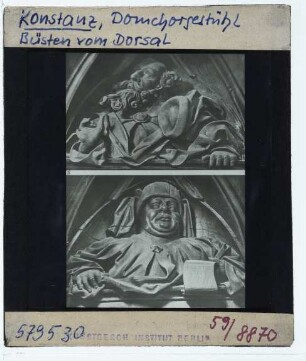 Konstanz, Münster,Konstanz, Münster, Chorgestühl : Büsten vom Dorsal