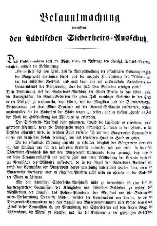 Bekanntmachung betreffend den städtischen Sicherheits=Ausschuß.
