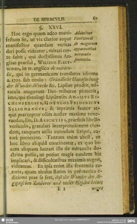 §. XXVI. Adducitur Fleetwoodi de magorum apparentibus miraculis sententia