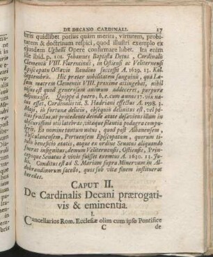 Caput II. De Cardinalis Decani prærogativis & eminentia.