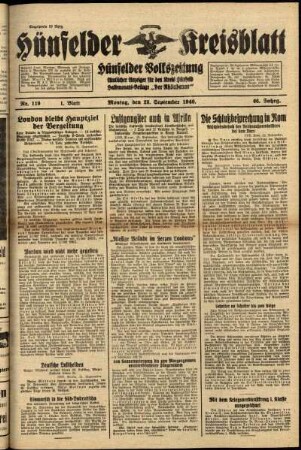 Erste Ausgabe vom Montag, den 23. September 1940.