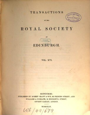 Transactions of the Royal Society of Edinburgh. 16. 1849