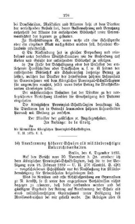 Anerkennung höherer Schulen als militärberechtigte Unterrichtsanstalten : [D. Höhere Lehranstalten]