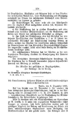 Anerkennung höherer Schulen als militärberechtigte Unterrichtsanstalten : [D. Höhere Lehranstalten]