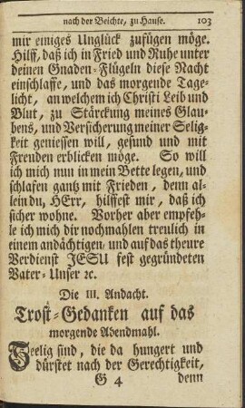 Die III. Andacht. Trost-Gedancken auf das morgende Abendmahl.